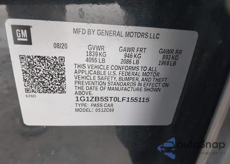 2020 Chevrolet Malibu Fwd Ls from USA, damaged, VIN 1G1ZB5ST0LF155115